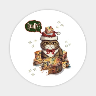 Angry Christmas Cat with Fruitcake Magnet